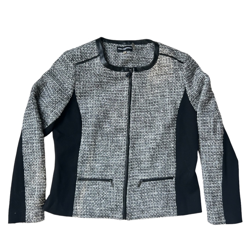 Karl Lagerfeld Black & Grey Tweed Zip-Up Jacket